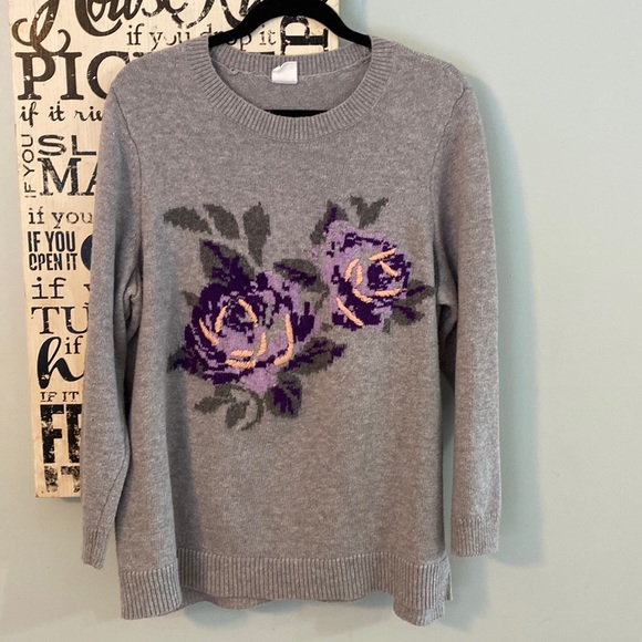 DC Sweater Grey Floral Knit Size X - Picture 1 of 6